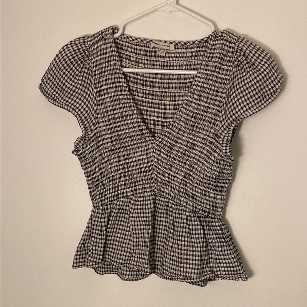 Black and White Gingham Women's Peplum Top